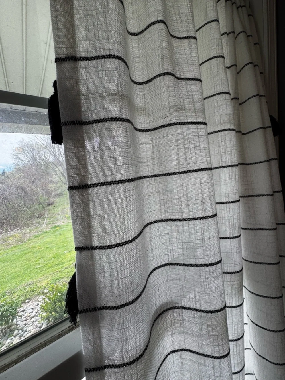 Opalhouse Contrast Stripe with Tassel Light Filtering Curtain Panel Ebony/White